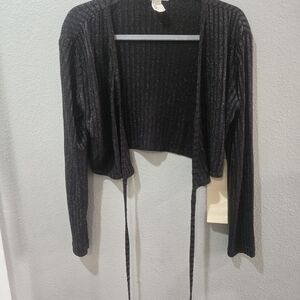 Rampage Vintage Women's Black Ribbed Wrap Metallic Striped Sweater